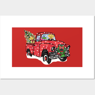 Yellow Labs Christmas Red Truck Posters and Art